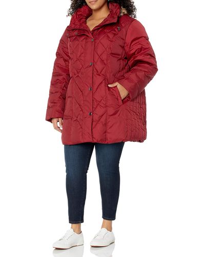 London Fog Plus Size Diamond Quilted Down Coat - Red