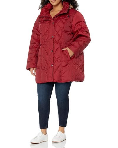 London Fog Diamond Quilted Down Coat - Red