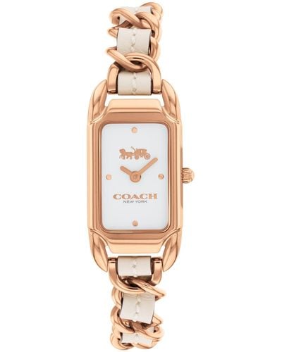 COACH 2h Quartz Watch With Genuine Leather On A Chainlink Bracelet - Water Resistant 3 Atm/30 Meters - Gift For Her - Premium Fashion - White