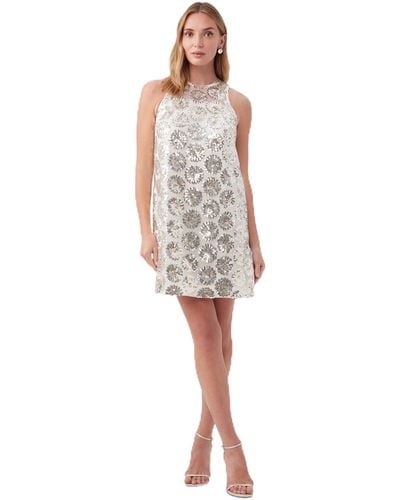Trina Turk Floral Sequin Sheath Dress - White