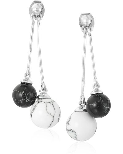 Noir Jewelry Semi Precious Rhodium Sphere Drop Earrings - Black