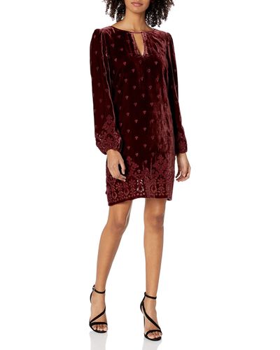 Johnny Was For Love And Liberty Long Sleeve Velvet Mini Dress - Red