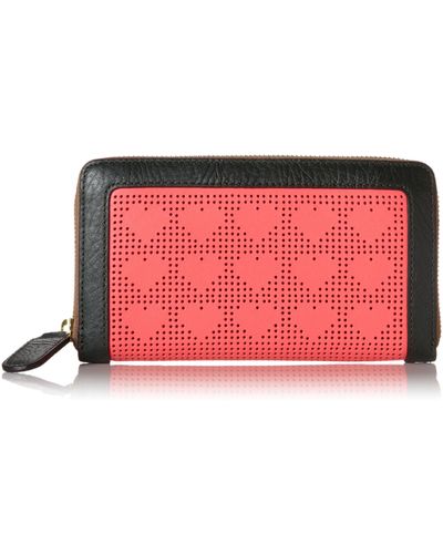 Orla Kiely Punched Love Heart Big Zip Wallet,red,one Size