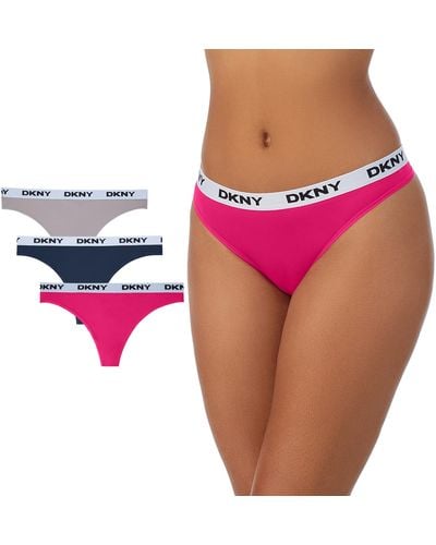 DKNY Microfiber Contrast Logo Thong - Red