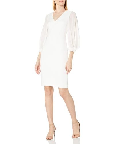 Badgley Mischka 3/4 Sleeve Cocktail Dress - White