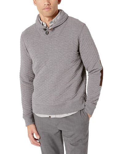 Billy Reid Diamond Quilted Shawl Pullover With Suede Elbow Patches - Gray