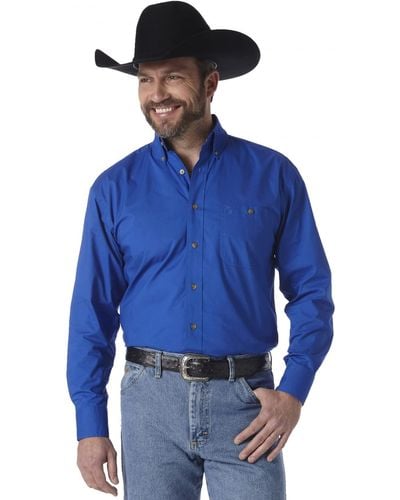 Wrangler Western George Strait One Pocket Button Long Sleeve Woven Shirt,royal Blue,xxl