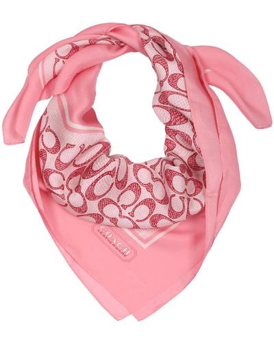 COACH S Vintage Signature Printed Silk Square Scarf - Pink