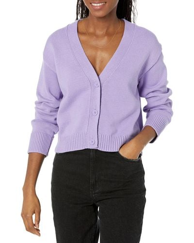 Amazon Essentials Relaxed Fit V-neck Cropped Cardigan - Purple