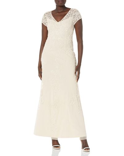 Adrianna Papell Long Beaded Dress - Natural