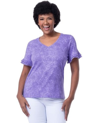 Lee Jeans Cotton Ruffle Short Sve V-neck T-shirt - Purple