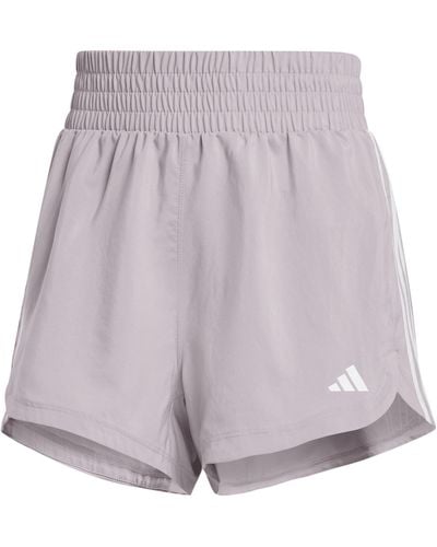 adidas Pacer Training 3 Stripes Woven High Rise Shorts - Purple