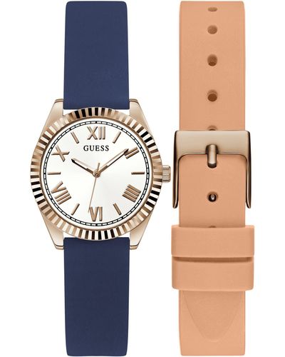 Guess Interchangeable Straps White Dial Rose Gold-tone - Blue