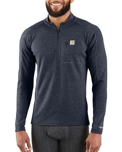 Carhartt Force Midweight Synthetic-wool Blend Base Layer Quarter-zip Pocket Top - Blue