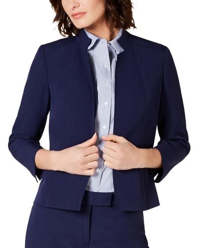 Anne Klein Womens Stand Collar Open Front Jacket Blazer - Blue