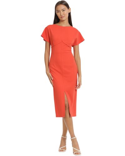 Donna Morgan Flutter Sleeve Crepe Sheath Midi Dress With Keyhole - Red