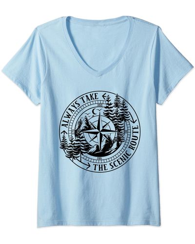 Camper S Always Take The Scenic Route V-neck T-shirt - Blue