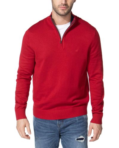 Nautica Mens Quarter-zip Sweater - Red