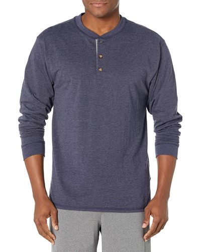 Hanes Beefy Long Sleeve Three-button Henley - Blue