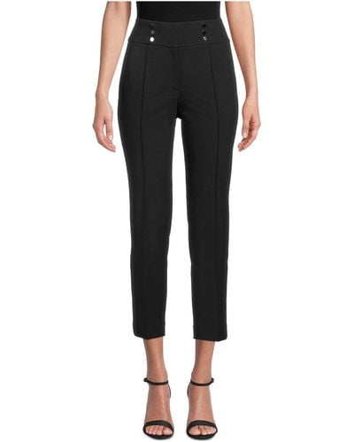 Kasper Crepe High Rise Fly Front Pintuck Wide Waistband Ankle Pant With Rivets - Black