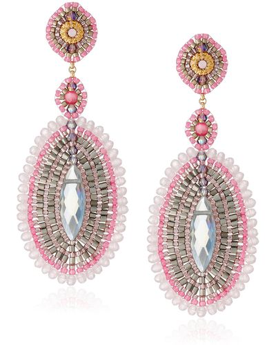 Miguel Ases Rose And Rainbow Created Quartz Large Oval Drop Earrings - Pink