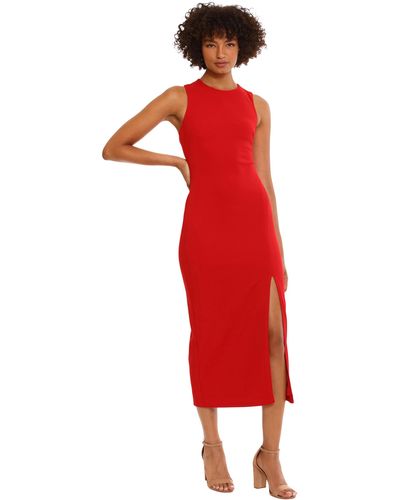 Donna Morgan Sleek Crepe Dress With Asymmetric Back And Slit Details Event Party Date Night Out Guest Of - Red