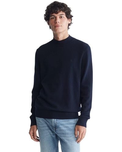 Calvin Klein Merino Wool Blend Mockneck Sweater - Blue