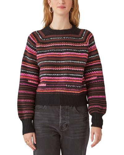 Lucky Brand Striped Crewneck Long-sleeve Sweater - Red