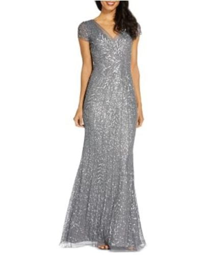 Adrianna Papell Beaded Mermaid Gown Gray