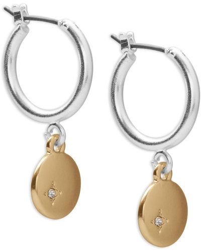 Lucky Brand Pave Charm Hoop Earring,two Tone,one Size - Metallic