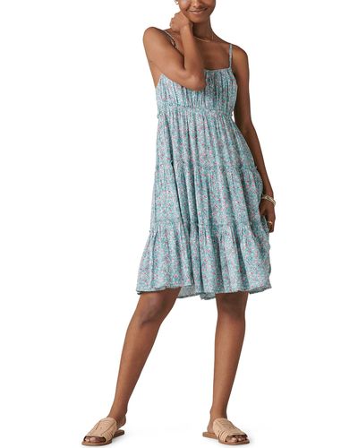 Lucky Brand Floral Print Tiered Dress - Blue