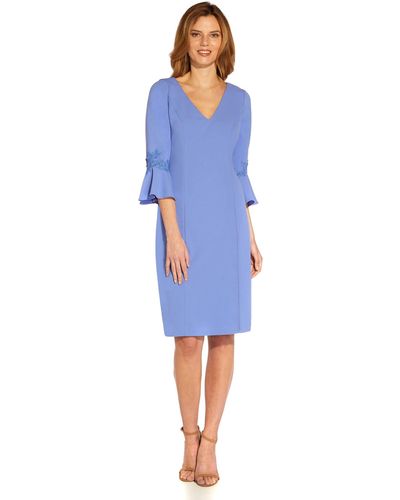 Adrianna Papell Crepe Bell Sleeve Sheath Dress - Blue