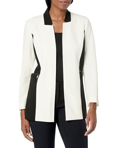 Kasper Women's Tweed Fringe-Trim Open-Front Jacket - Vanilla Ice/Black