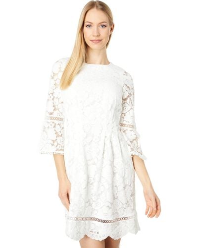 Vince Camuto Lace Pinch Pleat Fit-and-flare Dress - White