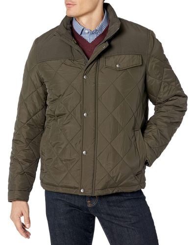 Cole Haan Signature Tonal Mixed Media Diamond Quilted Jacket - Green
