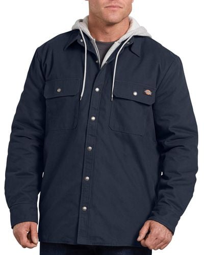 Dickies Big Tall Relaxed Fit Icon Hooded Duck Quilted Shirt Jacket - Blue
