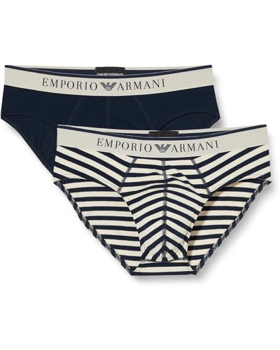 Emporio Armani Stretch Cotton Yarn Dyed Striped 2pack Brief - Blanc