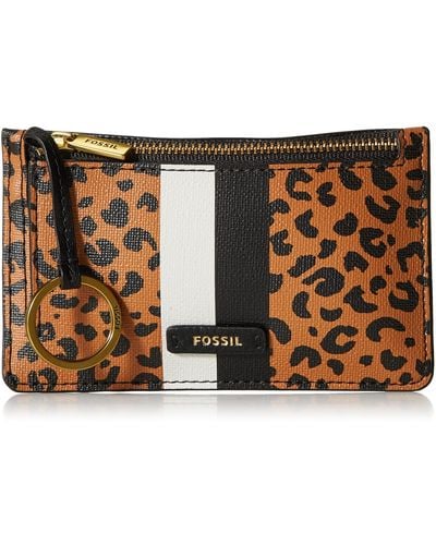 Fossil Logan Faux Leather Wallet Slim Minimalist Zip Card Case With Keychain - Multicolor