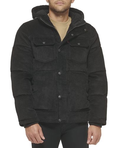 Levi's Heavyweight Mid-length Hooded Military Puffer Jacket - Black