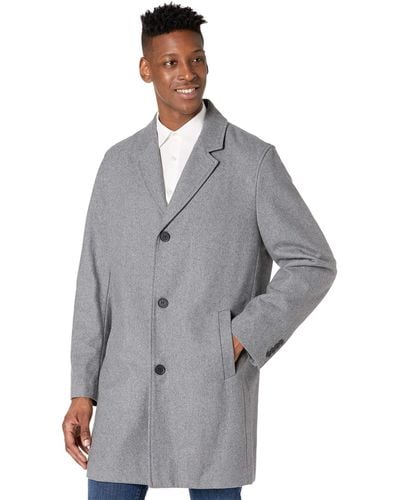 Cole Haan 37 Melton Wool Notched Collar Coat With Welt Body Pockets - Gray