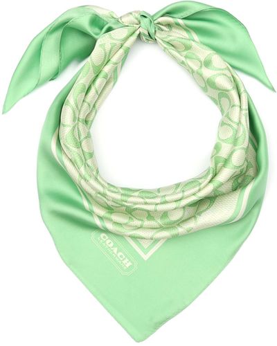 COACH S Vintage Signature Printed Silk Square Scarf - Green
