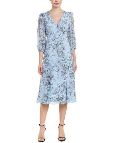 Donna Morgan 3/4 Sleeve Button Front Dress - Blue