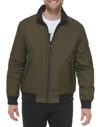 Calvin Klein Water And Wind Resistant Rip Stop Bomber Jacket - Green