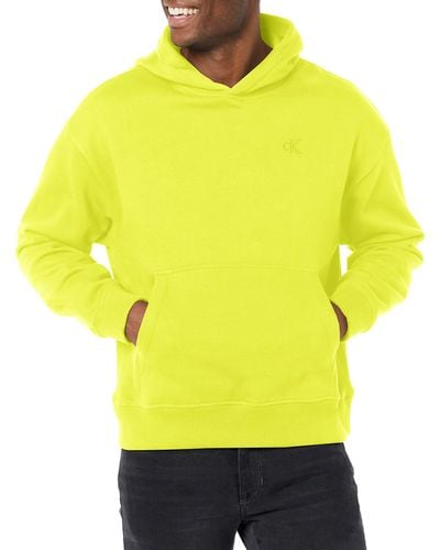 Calvin Klein Relaxed Fit Monogram Logo Fleece Hoodie - Yellow