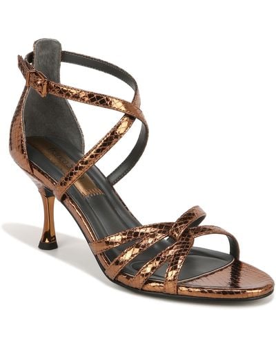 Franco Sarto S Rika Strappy Heeled Dress Sandals Bronze Gold Snake 7.5 M - Metallic