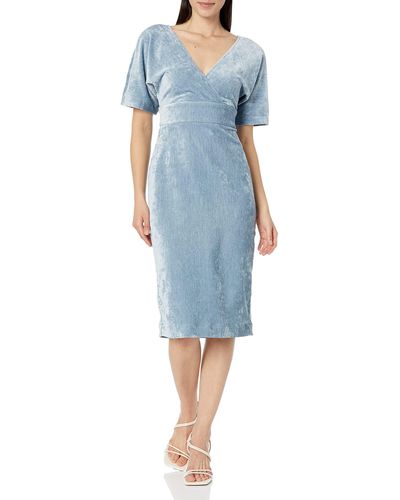 Donna Morgan Surplus Bodice V-neck Kimono Sleeve Dress - Blue