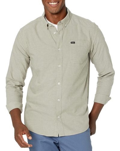 RVCA Mens Slim Fit Long Sleeve Oxford Stretch Woven Up Button Down Shirt - Green