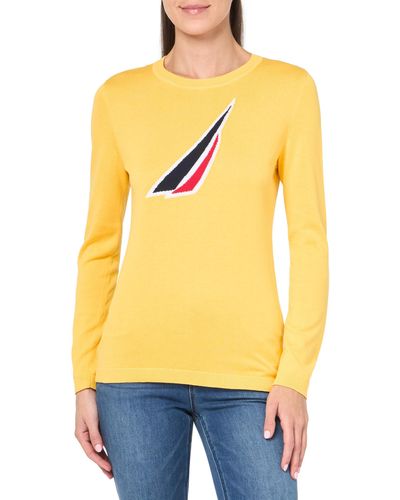 Nautica Pullover Long Sleeve Crewneck Sweater - Yellow