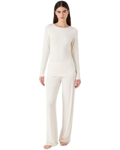 Emporio Armani Pajamas Fluid Viscose Ensemble de Pyjama - Blanc