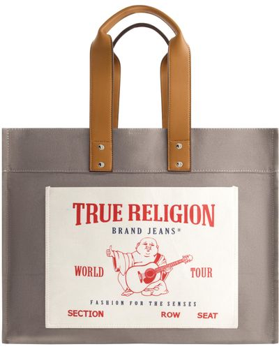 True Religion Tote, Mini Travel Shoulder Bag, Gray - Red